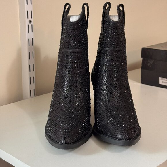New Women Black Blingy Rhinestone Western Cowboy Boots Ankle Booties Size 6.5 - Picture 3 of 6